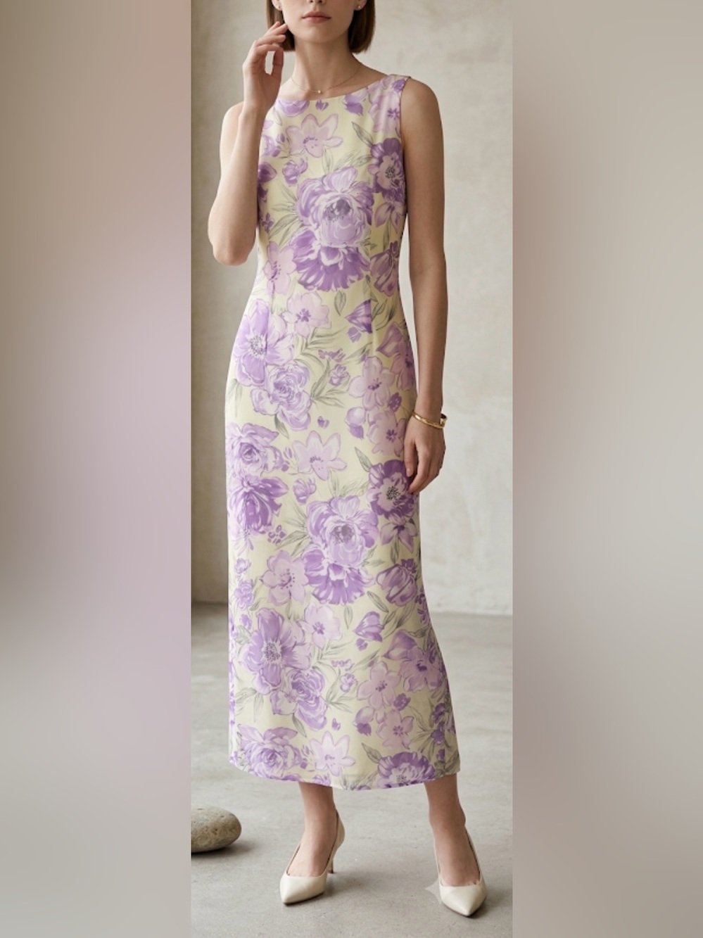 Y2K La Belle Cream and Lavender Floral maxi Dress 5 girly dainty cocktail summer
